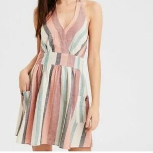 American Eagle Outfitters Striped Mini Dress - Pink, Cream, Green
